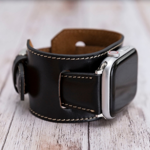 Apple Watch 2in1 Premium Leather Men's Band Black - Picture 9 of 9